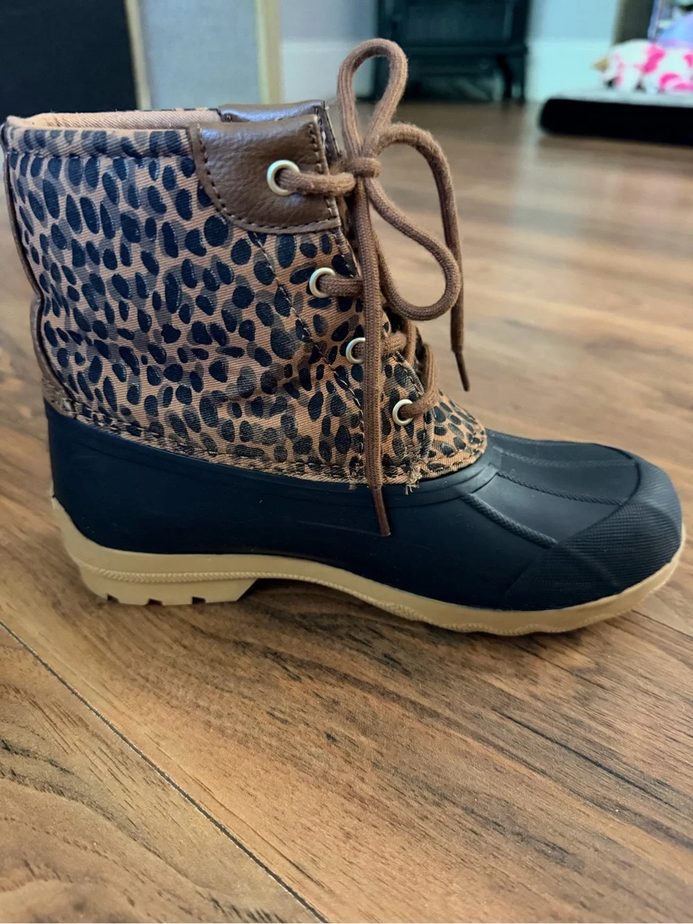 Sperry Kids Brown Leopard-Print Waterproof Duck Boots